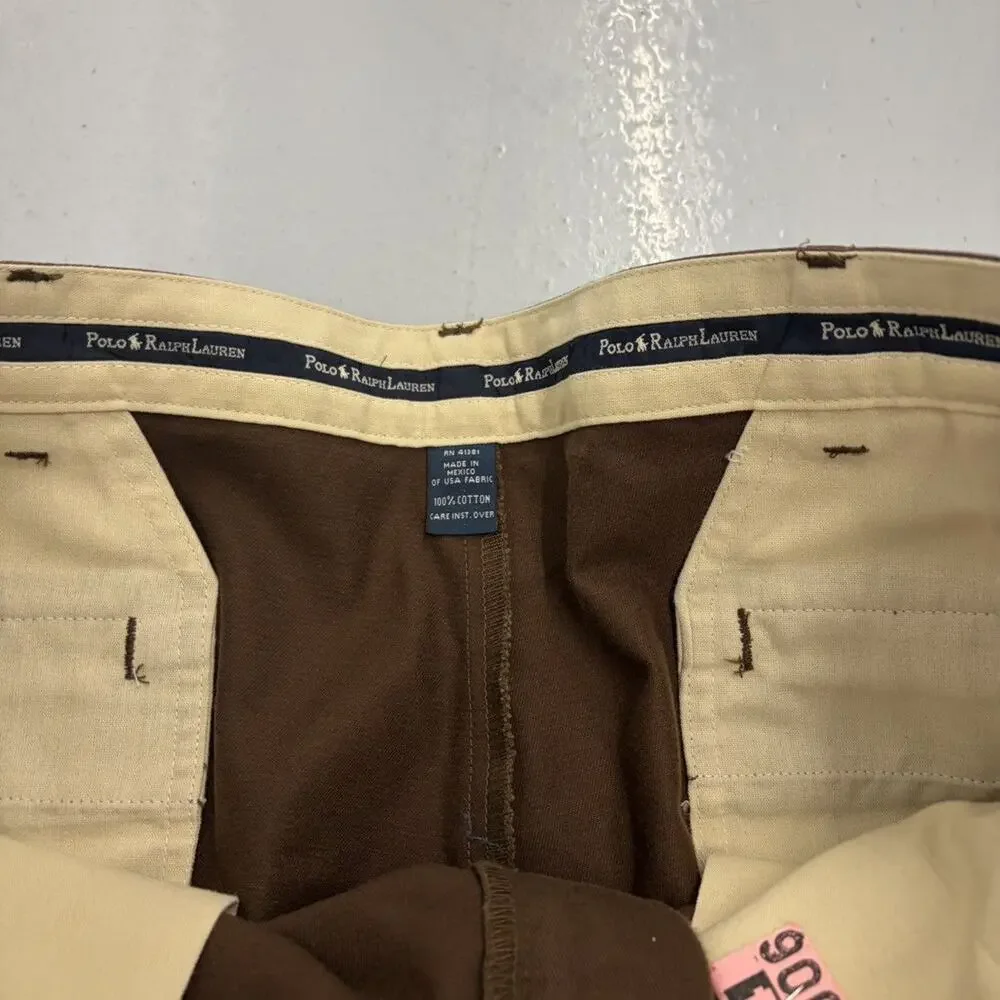Vintage 90s Polo Ralph Lauren Brown Pleated Chinos 36x30 - Picture 4 of 4
